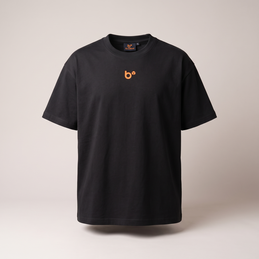 b.cubed Premium Cotton Work T in Black with orange chest logo