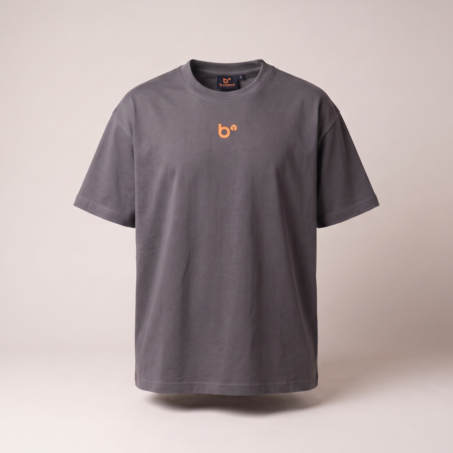 b.cubed Premium Cotton Work T in Dark Grey with orange chest logo